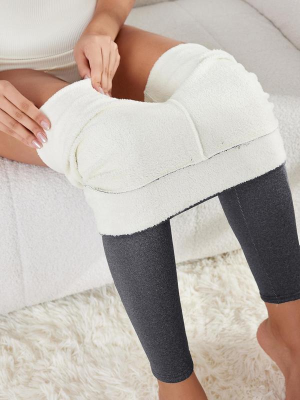 Women's Solid High Waist Thermal Lined Leggings, Casual Comfy Warm Skinny Pants for Fall & Winter, Ladies Bottoms for Daily Wear